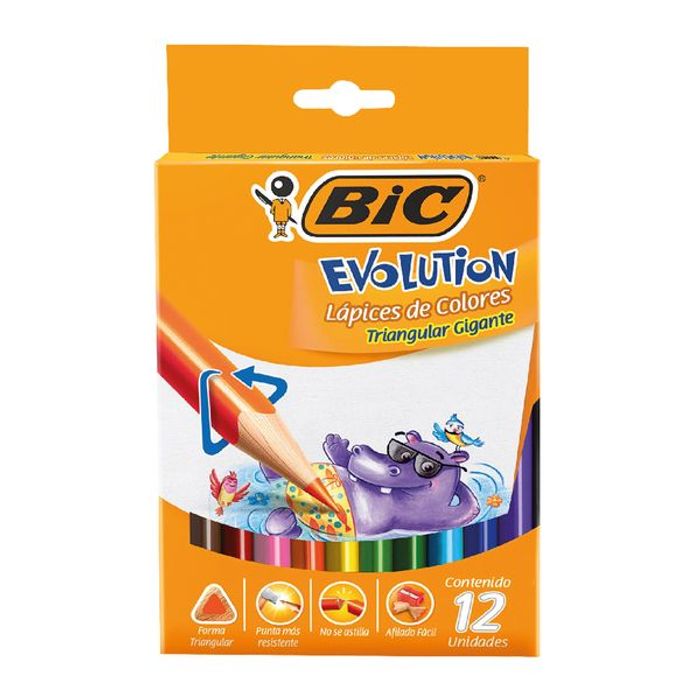 Lápices de Colores Bic Evolution Triangular Gigante 12 Piezas - polipapel colores bic evolution 12