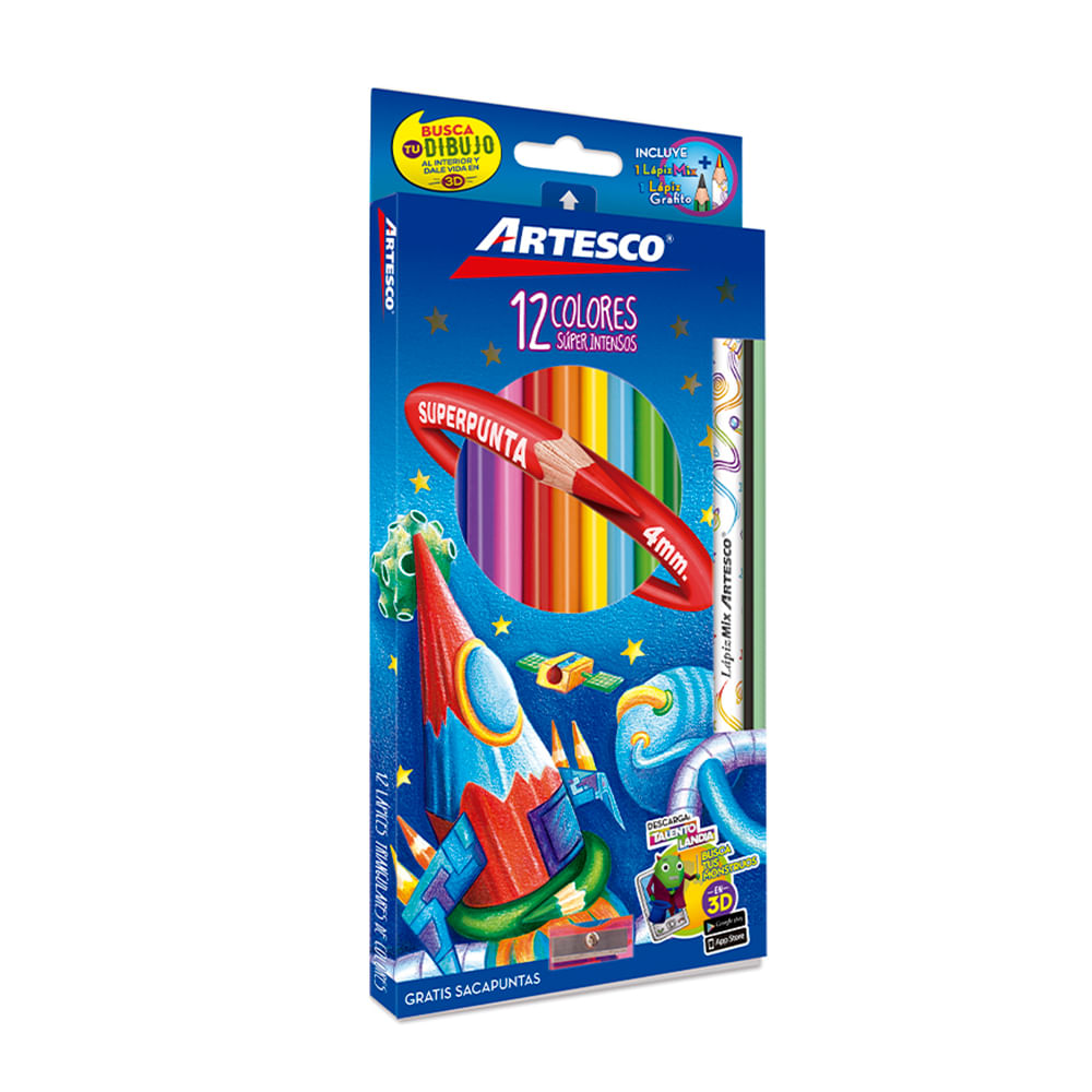 Lápices de Colores Artesco Triangulares Largo 4 mm 12 Piezas - polipapel