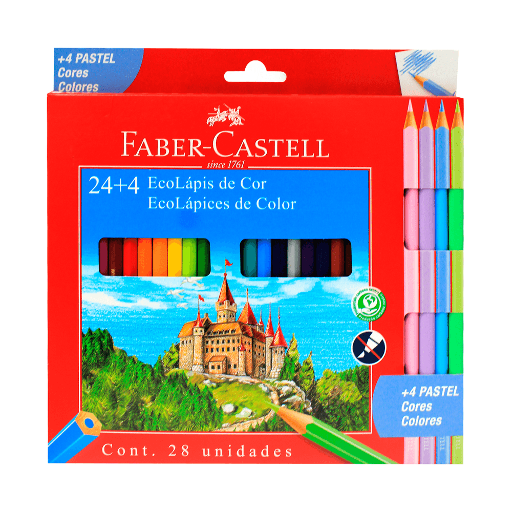 molino tirano Grabar Lápices de Colores Faber Castell 24 Colores + 4 Pastel - polipapel
